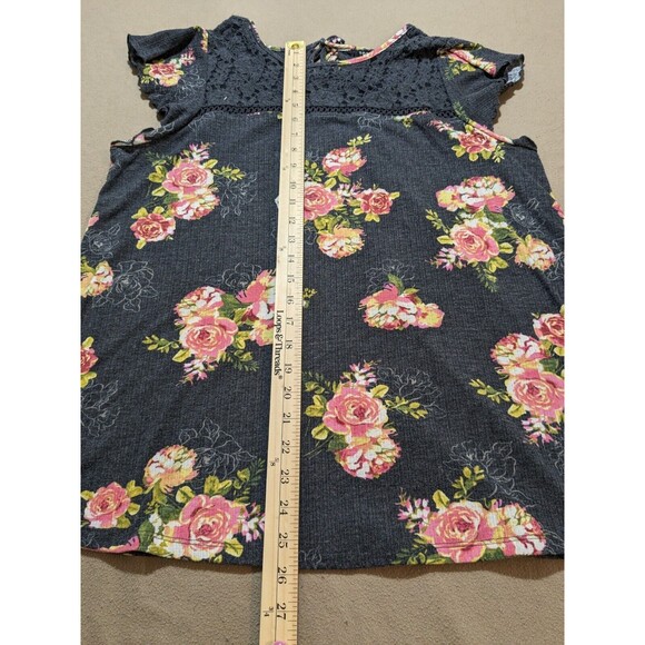Torrid Womens Gray Pink Peach Flower Floral Lace Smock Ruffle Sleeve Top Size 1 - Picture 11 of 11